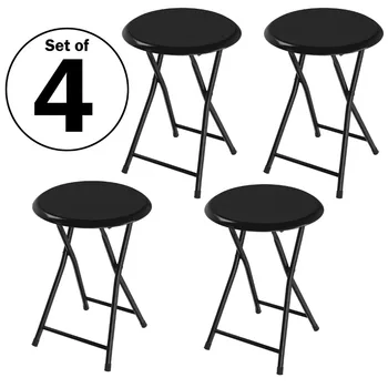  Сгъваеми бар столове търговска марка Home–Комплект от 4-те 18-инчови столове - с капацитет 300 паунда и меки седалки (черен)