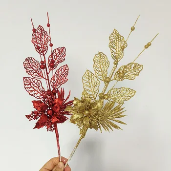  Имитация на златни клони Лилия, украси за Коледната елха, Изкуствени цветя, Венец със собствените си ръце, украса за Коледната елха, Окачване