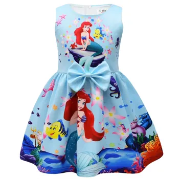  Рокля принцеса-Русалка за момичета, Детски ежедневни рокли Ариел с мультфильмами за малки момичета, Детски дрехи 2-10 години, Детски празници, поли, дрехи