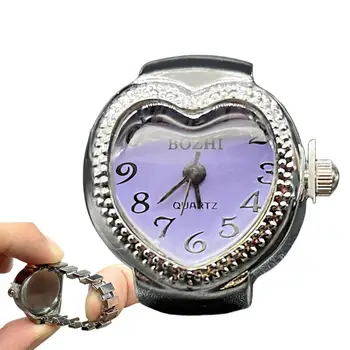  Часовници пръст в стил пънк, часове на пръста си във формата на сърце, кварцов часовник с кръгла пръстен, творчески часовници за жени и мъже, еластичен ремък с ластик