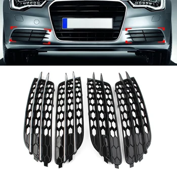  1 Чифт лъскава черна предна броня с метална решетка, капак, капак, фарове за мъгла, фарове за Audi A6 C7 Седан 2012 2013 2014 2015 Автомобилни Аксесоари