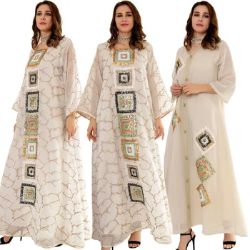  Модни Мароканска мюсюлманска Жена Абайя с бродерия с пайети, ислямски арабски халат от Дубай, Празнична дреха от Индия, Женски Сари