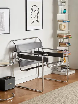  Дизайнерски стол за коса Служи за диван, кабинет за почивка в старинен стил, хол, седло от неръждаема стомана, кожена тоалетка