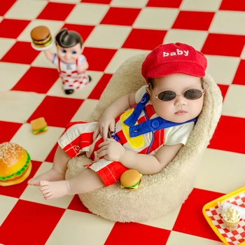  Забавни костюми за снимки на новородени, шапка Burger King, гащеризон, реквизит за снимки Гамбургского Супермен, аксесоари за детска стрелба