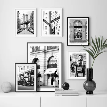  Луксозен магазин на Paris Fashion Girl, черно-бели плакати на скандинавскую тема и щампи, художествена живопис върху платно, стенни картини за вашия интериор дневна