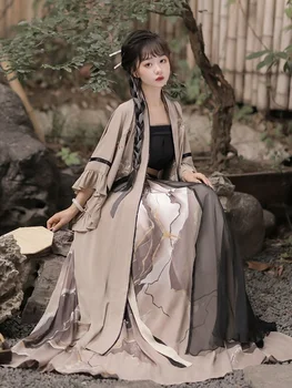  Модно рокля Hanfu, дамски традиционната китайска облекло за ролеви игри, комплект дрехи Hanfu от 3 теми с ретро-принтом