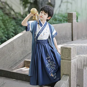  Костюм Тан за момчета с къс ръкав в китайски стил Hanfu, бебешки дрехи за изказвания, древния костюм, летни дрехи за сцената