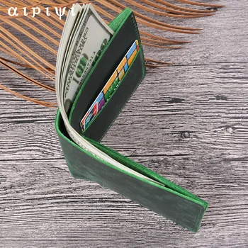  Кожен мъжки портфейл Кратък Ретро портфейл на Държач за карти за Персонализация на Бизнес Сгъваем джоб за монети на Едро