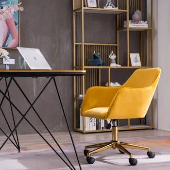 Модерен velvet текстилен материал, Въртящи се по височина домашен офис стол с златисти метални крака и гъвкави мебели за дома