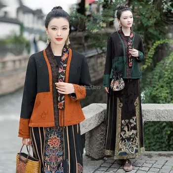  Есен-зима 2023, ново късо палто с бродерия в китайския етнически стил, с памучна подплата, подобрена нова свободна ежедневни модерно яке t001