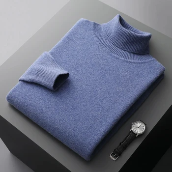  Пуловер от 100% мериносова вълна, мъжки пуловер-поло Пролетно-есенния плетене, универсален основен топ, Корейската модерно мъжко яке