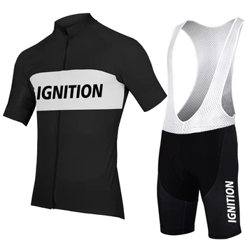  Комплекти летни тениски, велосипеди IGNITION, черна велосипедна облекло, панталони-престилки с гелевой пълнеж, Майо Ciclismo