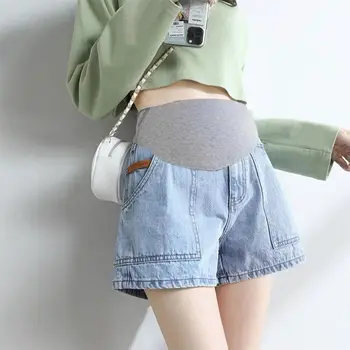  Нови къси панталони за бременни, тънки летни панталони за бременни, свободна от корейска версия летни дънкови къси панталони за бременни, летни панталони за бременни.