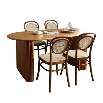  Маса за хранене и столове от масивно дърво в съчетание с домашен правоъгълно малко квартирным маса от ратан в скандинавски стил от пепел