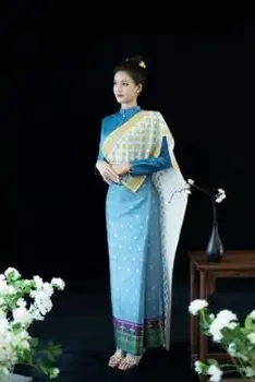  Тайландски жена етническа дрехи Дай с висока яка, професионален костюм