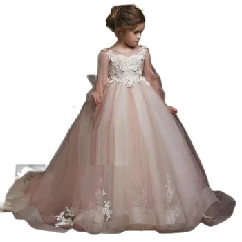  Нови рокли за момичета-цветочниц за деца на принцеса Рокля с дълъг ръкав от органза, дантела, тюл, Буйна ПАКЕТЧЕ, сватбени и дори бални рокли за партита