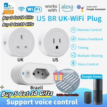  Умна WiFi Изход eWeLink UK/US/BR 3pin Plug Адаптер За Домашно Гласово Управление на Алекса С автоматичен Таймер за Контрол на потреблението на енергия на Изход