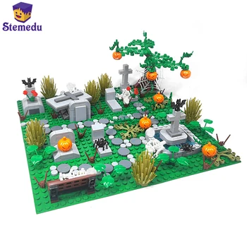  Градивните елементи на Moc на Хелоуин, събрани от малки частици, мебели за сцена на гробището с виртуален скелет-призрак, играчки със собствените си ръце