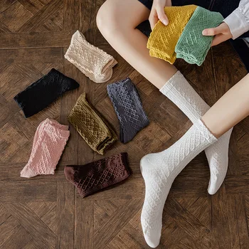  Дамски чорапи-Меки модерен есенно-зимни пътни дължина до средата на прасците, многоцветни, всекидневни, еластични, топли