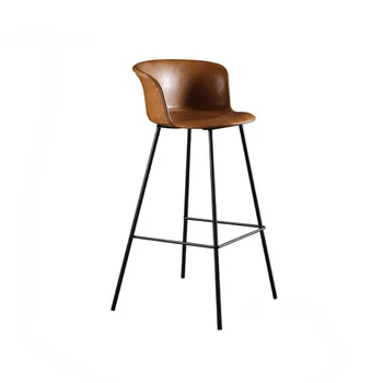  Висок бар стол в скандинавски стил с минималистичной съвременната творческа облегалка, Мебели за бар стол за сядане, Леки луксозни бар столове с меки възглавници