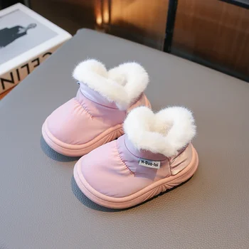 Зимни нови детски зимни обувки за момичета Водоустойчив детска начална памучен обувки подметка памучни обувки за момчета на открито с утолщением кожа