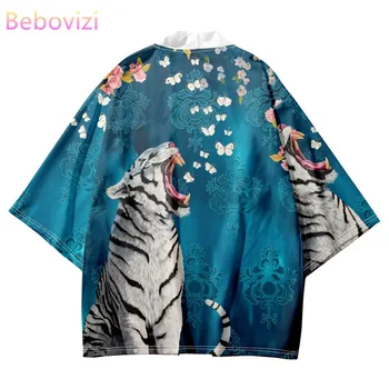  Нов дизайн с флорални принтом под формата на тигрова пеперуда, Традиционни жилетки, японски Кимона, женски Юката, Градинска облекло Haori
