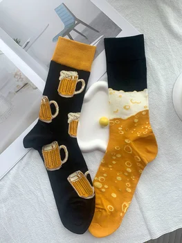 CHAOZHU, 1 чифт мъжки жаккардовых чорапи голям размер с дълъг ръкав, модни чорапи с мече и мехура, черно-жълти ежедневни чорапи Прищевки