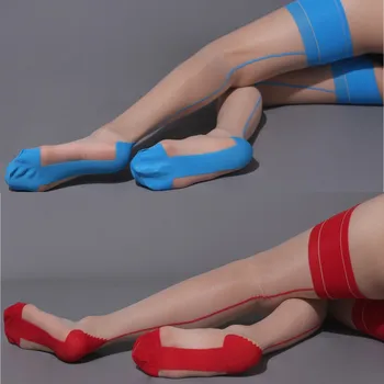  Секси бельо в стил ретро, чорапи контрастен цвят с високо заден шев, тънки найлонови чорапи Медии Mujer с широк оребрени езда за жени