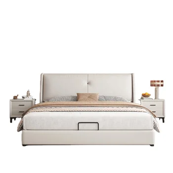  Луксозна модерна висококачествени кожени мебели за спалня King Size, комплект сватбени легла за спални