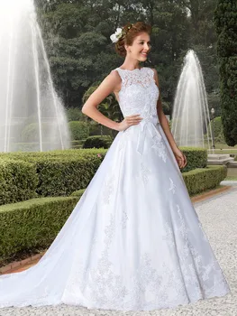  Апликация Vestido De Noiva Невероятни сватбени рокли за гърба Красиви цветя Vestidos De Новия Дантелено сватбена рокля