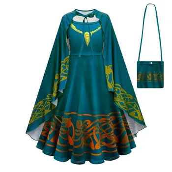  2023 Нова рокля за cosplay принцеса Мерида Cossky, Детска пола за момичета, костюми-шлифери, Детски костюм за Хелоуин