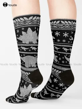  Коледни чорапи Dinos (бели) за джогинг Чорапи Мультяшные Удобни най-Добрите Улични Спортни Чорапи За Скейтборд За Момичета с Дигитален Печат 360 °