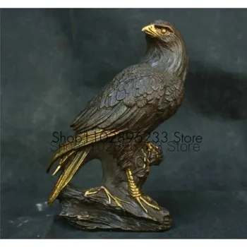  Китайски старинни латунная Бронзова Позлатена статуя на птицата фън шуй Орел, сокол, скулптура ястреб
