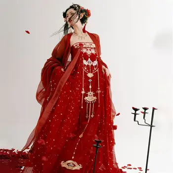  Китайското рокля Hanfu за възрастни, червено дамско сватбена рокля Hanfu, Стара пола, двореца на бродирани принт Hanfu, пълен комплект