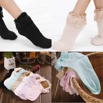  Нови красиви дамски чорапи за момичета на принцеси, реколта дантелени чорапи с къдри на щиколотке.