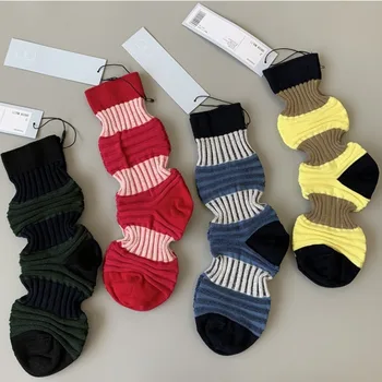  1 чифт Кавайных Чорапи-Фенери в Контрастен Цвят За Жени И Момичета Y2k Средна Дължина Хлопчатобумажный Чорап Harajuku Японската Мода Корейски Ins Tide Чорап