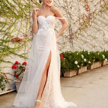  Прекрасно бельо за булчинската рокля-калъф с кръгло деколте, секси сватбена рокля с открити рамене, рокли с аппликацией Vestidos Para Mujer