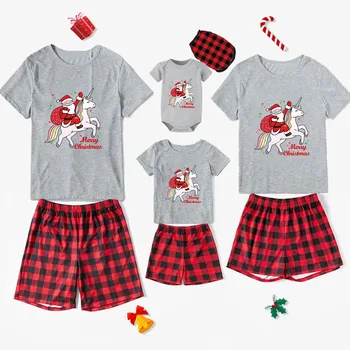  Подходяща за Коледа семейна пижама с изключителен дизайн, къса пижама за езда в Санта Еднорога