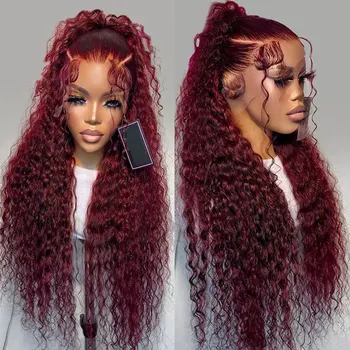  Тъмно вино-червено перука, изработени от синтетична коса за дантели, безплатно, извратени, термостойкое влакна, предварително выщипанный косата е за жени, безплатна доставка