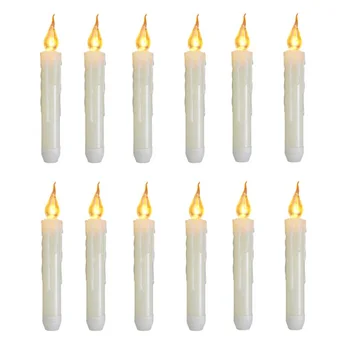  12 бр. реалистични led беспламенных конусни свещи, свещници, ръчни, с играта на пламъка на батерии, Конични свещи за сватба