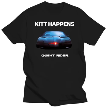  Knight Rider Kitt Happens, забавен мускул Кар, екшън 80-те, нова черна тениска, висококачествена тениска