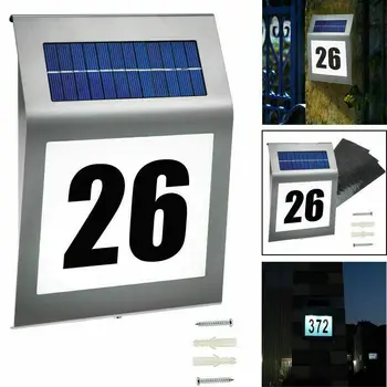 Слънчевата табела с номер у дома с датчик за движение 200LM, стаи означения за дома, врати в градина, Слънчева лампа, осветление, Адрес