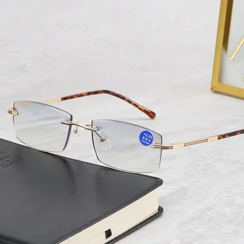  Нови мъжки висококачествени бизнес очила за четене с диамантена огранкой без рамки, модерни мъжки слънчеви очила за четене с наклон