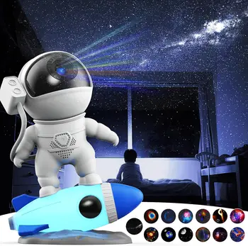  Проектор Astronaut Rocket Star 12 в 1 Galaxy Projector лека нощ с въртяща се на 360 ° звездна led лампа за деца, Подарък за дома и спалня
