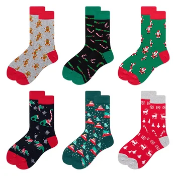  Стилни и удобни Нови коледни чорапи с кръстосана кант, мъжки и дамски чорапи с образа на Дядо Коледа със средна дължина, 41-46 размери