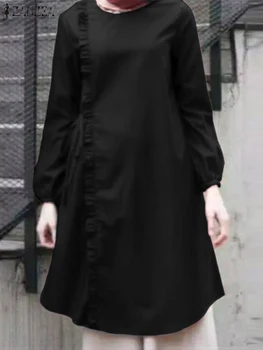  2023 ZANZEA Есенна Мода Турция е Мюсюлманска Блуза Дамски Реколта С Къдри Blusas Ежедневни Однотонная Ризата Дамски Празнична Риза Oversize