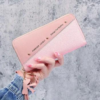  Корейската версия на дългия портфейли, дамски модни проста чанта с цип, голям капацитет, чанта за няколко карти, женски цветови контраст