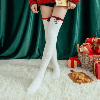  Удобни чорапи над коляното от мультяшного коралов кадифе, женски Коледни чорапи, топли дебели домашни чорапогащи за секс