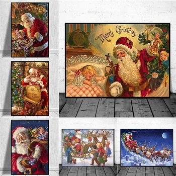  Забавен Дядо Коледа и Снежен човек, начало декор, плакати, щампи, стенно изкуство, картини върху платно, Коледа за всекидневната, начало декор, без рамка