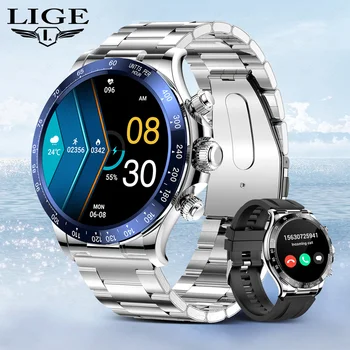  Умен часовник LIGE Кръгли часовници с функция за отговор на повикване чрез Bluetooth, термометър, часовници, спортни часовници с GPS проследяване на маршрут, умни часовници за мъже и жени за Android и IOS